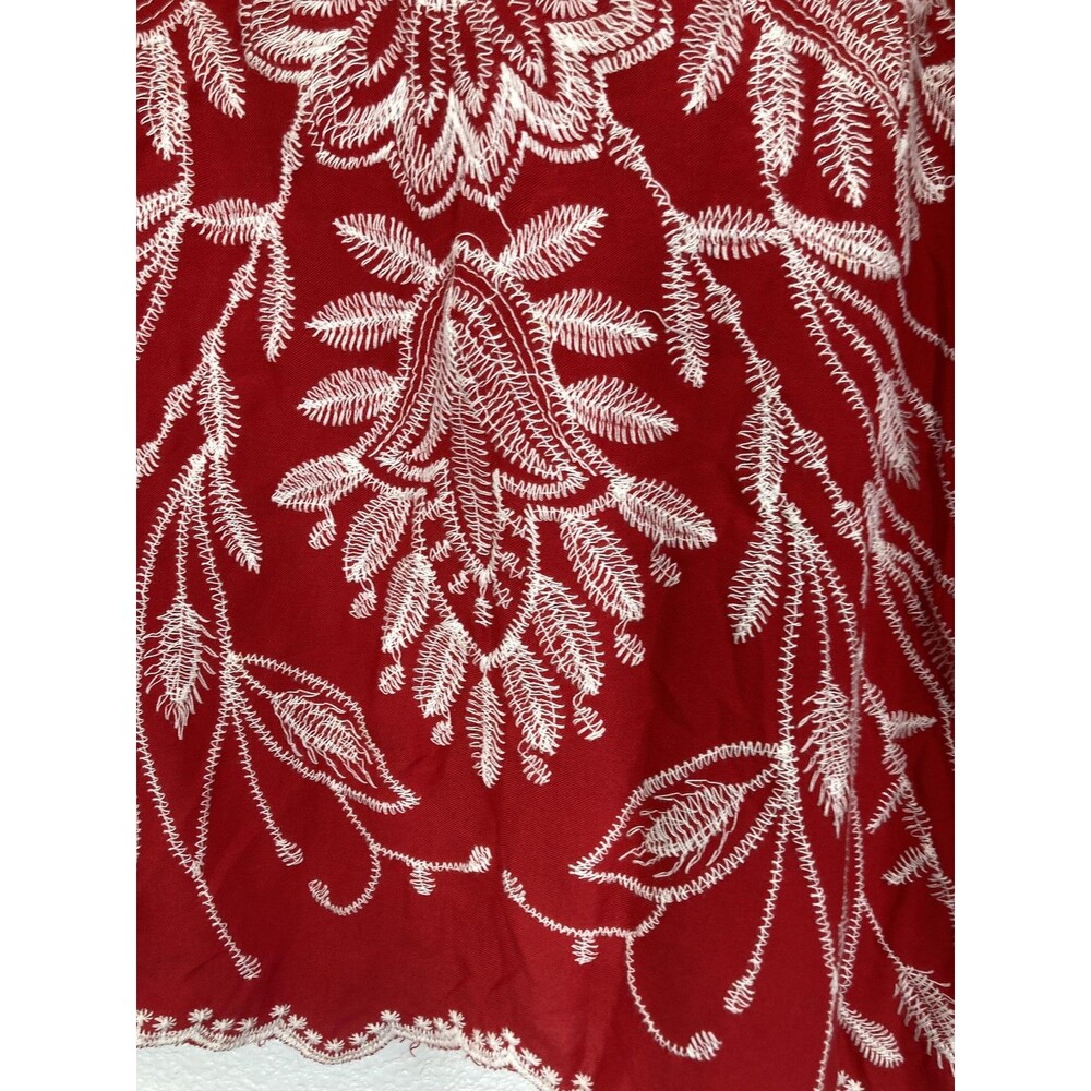 Solitaire Blouse Womens Medium Red Floral Embroidered Ruffle Flutter Top Boho - Picture 15 of 16